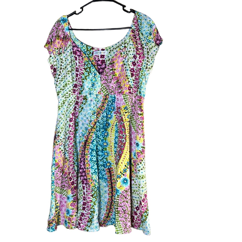 Vintage Jams World Womens M Short Sleeve V-Neck Dress Floral Bohemian